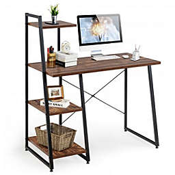 Costway Compact Computer Desk Workstation with 4 Tier Shelves for Home and Office-Brown