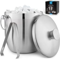 Zulay Kitchen Ice Bucket with Lid, Strainer and Tongs