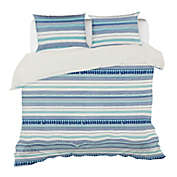 Ninety Six Kingham Contemporary Boho Blue Stripes Duvet Cover Set Queen (88"x92") with Pillow Sham
