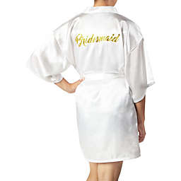 Sparkle and Bash White Satin Kimono Robes for Bridesmaid, Bachelorette Party Gifts (Large)