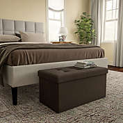 Lavish Home Large Folding Brown Foot Stool Storage Ottoman Bench and Lid 30 x 15 x 15 for Seat or Feet