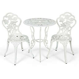 Costway-CA Outdoor Cast Aluminum Patio Furniture Set with Rose Design-White