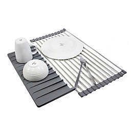 Grand Fusion Roll-Up Over the Sink Dish Drying Rack with Drainer Pad, Dish Drying Rack that Holds Dishes, Utensils, Spoons, Fruits and Vegetables, Easy-to-Store, Dishwasher-Safe, Gray
