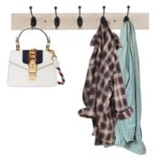 Inq Boutique Coat Rack Wall Mounted Wooden  5 Iron Hooks Rustic Premium Solid Wood Coat