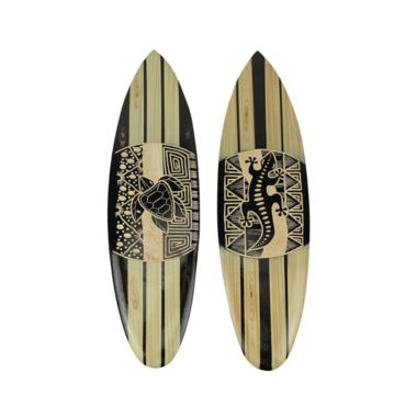 Zeckos Set Of 2 Hand Crafted Wooden Gecko and Sea Turtle Design Surfboard Wall Décor Hangings 20 Inches. View a larger version of this product image.