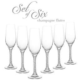 Berkware Crystal Champagne Glasses - Elegant Champagne Toasting Flutes with Rhinestone Embellished Stem - Set of 6 (Silver)