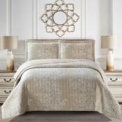 Egyptian Linens Odette Reversible Beige Quilt - Bedspread Set