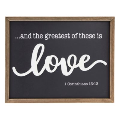Faithful Finds Farmhouse Style Framed Wood Religious Wall Decor for Bathroom, 1 Corinthians 13 Wall Art for Living Room (11.75 X 15 In)