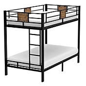 Slickblue Twin over Twin Heavy Duty Metal Bunk Bed in Black with Side Ladder