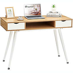 GreenForest Computer Desk Home Office Writing Small Desk, Two Drawers, Sturdy Workstation, Oak, 47