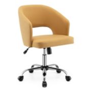 Gymax Adjustable Swivel Desk Vanity Chair Upholstered Office Chair w/ Hollow Out Back