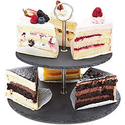 Farmlyn Creek Round Cake Stand, Slate 2-Tier Dessert Display (11.8 x 9.8 in)