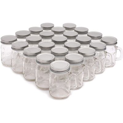 Juvale Clear Glass Mason Jars 4 oz with Silver Lids, 24 Pieces