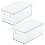 mDesign Plastic Storage Bin Box Container, Lid and Handles, 2 Pack, Clear/White