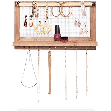 Farmlyn Creek Hanging Jewelry Organizer, Rustic Wood Wall Display (15.75 x 9.3 x 2.75 In). View a larger version of this product image.