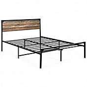 Costway Metal Platform Bed Frame with Wooden Headboard-Full Size