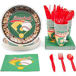 Juvale Baseball Birthday Party Bundle Includes Plates, Napkins, Cups, and Cutlery (Serves 24, 144 Pieces)
