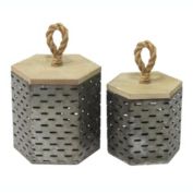 HomeRoots Home Decor Set of 2 Rustic Farmhouse Decorative Metal Canisters