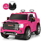 Costway 12V 2-Seater Licensed GMC Kids Ride On Truck RC Electric Car with Storage Box-Pink