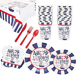 Blue Panda Ahoy It's a Boy Baby Shower, Nautical Anchor Theme Party Supplies, Decorations, Plates, Napkins, Tablecloth, Cups, Cutlery (24 Guests, 169 Pieces)