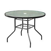 Garden Elements Outdoor Dining Table Patio Furniture, Round Waterwave Glass Top, Charcoal, 40"