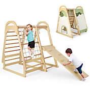 Slickblue 6-in-1 Wooden Kids Jungle Gym Playset with Slide Climbing Net-Natural