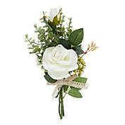 Farmlyn Creek White Rose and Eucalyptus Flower Bouquet, Artificial Floral Arrangement (14 x 7 In)