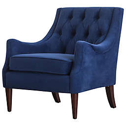 New Pacific Direct Marlene Velvet Fabric Tufted Accent Chair, Navy Blue