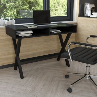Emma and Oliver Home Office Writing Computer Desk with Open Storage - Bedroom Desk, Black. View a larger version of this product image.