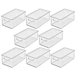 mDesign Plastic Storage Bin Box Container, Lid and Handles, 8 Pack, Clear/Clear