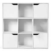 Slickblue Free Standing 9 Cube Storage Wood Divider Bookcase for Home and Office-White