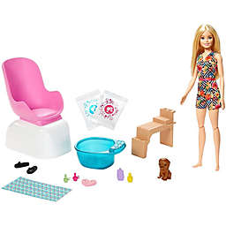 Barbie Mani-Pedi Spa Playset with Blonde Doll, Puppy, Foot Spa & Accessories, 2 Fizzy Packs