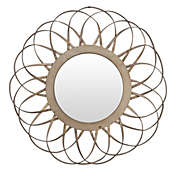 Contemporary Home Living 26.25" Brown Boho Metal and Jute Round Floral Wall Mirror