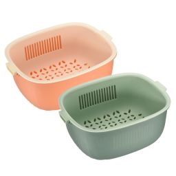 Unique Bargains Fruit Vegetable Colander Strainer Basket 2 Pieces, Plastic Fruit Bowl Colanders Food Strainer Drain Bowl for Washing Pasta, Veggie-Pink+Green