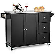 Slickblue Kitchen Island 2-Door Storage Cabinet with Drawers and Stainless Steel Top