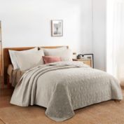 Unikome 3-Piece Quilted Reversible Coverlet Set, Ultra Lightweight Bedspread in Khaki, Full/Queen