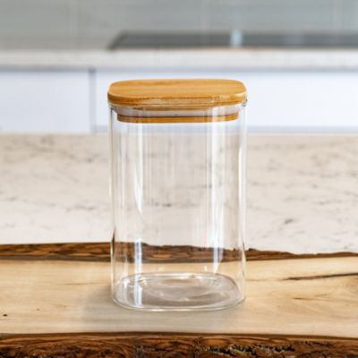 TIDIFY Airtight Square Bamboo Lid Jar Set, Pantry Storage Container Set, Flour Glass Containers, Square Cereal Canisters