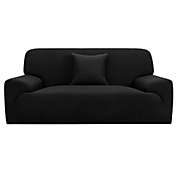 PiccoCasa Stretch Sofa Cover Couch Covers Solid Classic for Sofas Love-seat Armchair Universal Elastic Polyester Furniture with One Cushion Cover L, Black