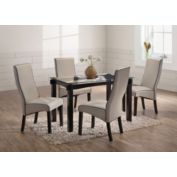 Pilaster Designs Eugene 5 Piece 47" Rectangular Dining Set, (Cappuccino Table with Beveled Glass Top & 4 Gray Faux Leather Chairs)