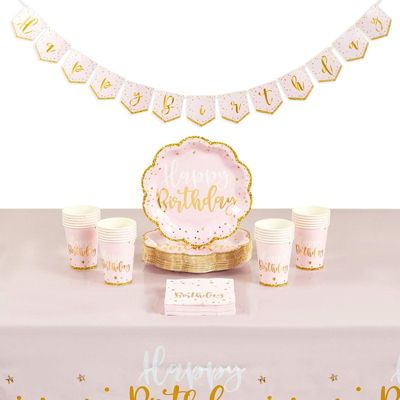 White and Rose Gold Birthday Party Supplise Serve 50 250 Pcs Disposable Birthday Plates and Napkin Sets for Birthday Party Decorations