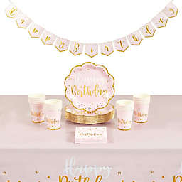 Sparkle and Bash Princess Party Pack, Includes Pink and Gold Paper Plates, Napkins, Cups, Table Covers, Banner (Serves 24, 75 Pieces)