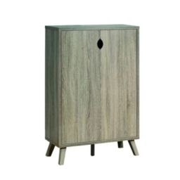 Benzara 47 Inch 2 Door Wooden Show Cabinet with Angled Legs, Gray- Saltoro Sherpi