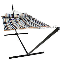 Sunnydaze Quilted Fabric Hammock Bed with Stand - Ocean Isle