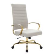 LeisureMod Benmar High-Back Leather Office Chair With Gold Frame - Tan