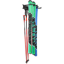 RaxGo Ski Wall Rack, Holds 4 Pairs of Skis & Skiing Poles or Snowboard, for Home and Garage Storage, Wall Mounted, Heavy Duty, Adjustable Rubber-Coated Hooks