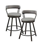 Lazzara Home Avignon 35.5 in. Mottled Silver Low Back Metal Frame Swivel Bar Stool with Gray Faux Leather Seat (Set of 2)