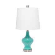 Elegant Designs Contemporary Glass Gourd Shaped Table Lamp with White Fabric Drum Shade - Teal