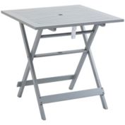 Outsunny Foldable Dining Table Square Wood Side Table Portable Bistro Table with Umbrella Hole All Weather for Outdoor, Grey