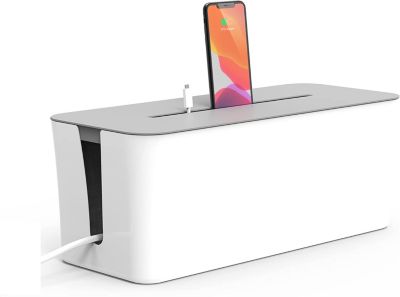 ZBRANDS White Large Cable Management Box with Cooling Window   Hide Cords, Power Strips, Surge Protector, TV Cable Box, Home Office Desk Organizer (White)