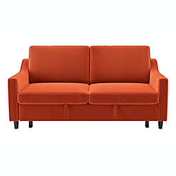 Lexicon Metteo 71.5 in. Orange Velvet Upholstered 2-Seater Convertible Studio Sofa with Pull-out Bed